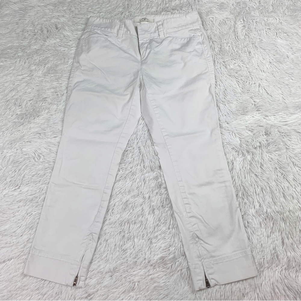Loft Petite Marisa cropped‎ pants zipper details in white